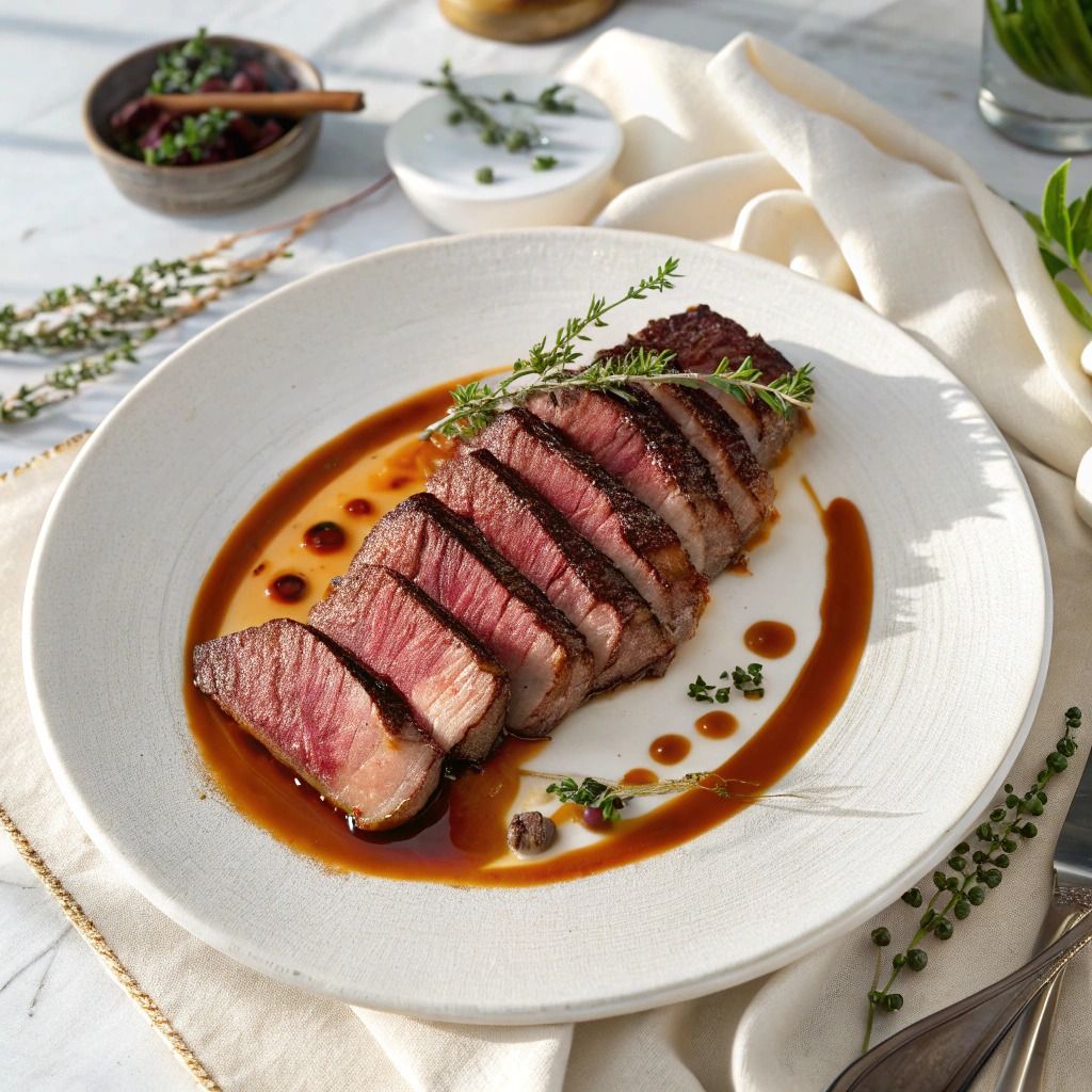 sliced steak plating